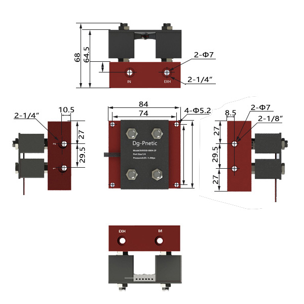 Air suspension solenoid valve 2 corner dimension