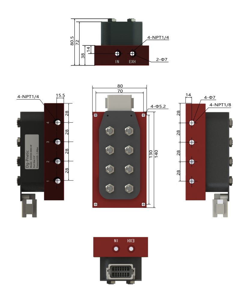 Air suspension solenoid valve 4 corner dimension